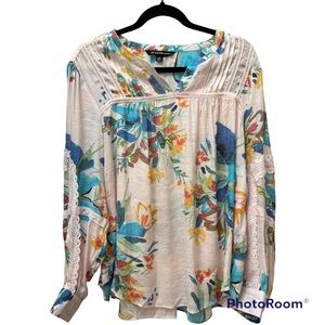 Zac and Rachel Blush Pink Floral Lace Peasant Blouse Watercolor Boho